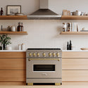 ZLINE Autograph Edition 36 in. 5.2 cu. ft. Classic Gas Range with 6 Burner DuoPro™ Cooktop and Convection Gas Oven in Stainless Steel and Champagne Bronze Accents (PCGRZ-36-CB)