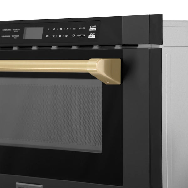 ZLINE Autograph Edition 24 in. 1.2 cu. ft. Built-in Microwave Drawer in Black Stainless Steel and Champagne Bronze Accents (MWDZ-1-BS-H-CB)