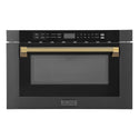 ZLINE Autograph Edition 24 in. 1.2 cu. ft. Built-in Microwave Drawer in Black Stainless Steel and Polished Gold Helix Handle (MWDZ-1-BS-H-KG)