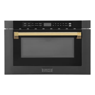 ZLINE Autograph Edition 24" 1.2 cu. ft. Built-in Microwave Drawer in Black Stainless Steel and Polished Gold  Accents (MWDZ-1-BS-H-G)