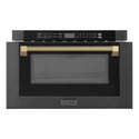 ZLINE Autograph Edition 24 in. 1.2 cu. ft. Built-in Microwave Drawer in Black Stainless Steel and Champagne Bronze Helix Handle (MWDZ-1-BS-H-KCB)