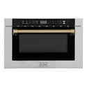 ZLINE Autograph Edition 24 in. Microwave in Fingerprint Resistant Stainless Steel with Traditional Handles and Champagne Bronze Accents (MWDZ-1-SS-H-CB)