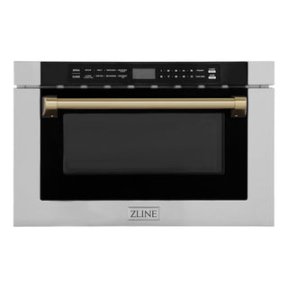 ZLINE Autograph Edition 24 in. Microwave in Fingerprint Resistant Stainless Steel with Traditional Handles and Champagne Bronze Accents (MWDZ-1-SS-H-CB)