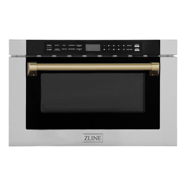 ZLINE Autograph Edition 24" 1.2 cu. ft. Built-in Microwave Drawer with a Traditional Handle in Stainless Steel and Champagne Bronze Accents (MWDZ-1-H-CB)