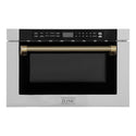 ZLINE Autograph Edition 24 in. 1.2 cu. ft. Built-in Microwave Drawer in Stainless Steel and Champagne Bronze Helix Handle (MWDZ-1-H-KCB)