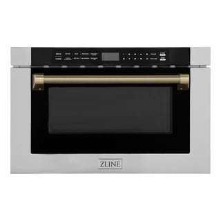 ZLINE Autograph Edition 24 in. 1.2 cu. ft. Built-in Microwave Drawer in Stainless Steel and Champagne Bronze Helix Handle (MWDZ-1-H-KCB)