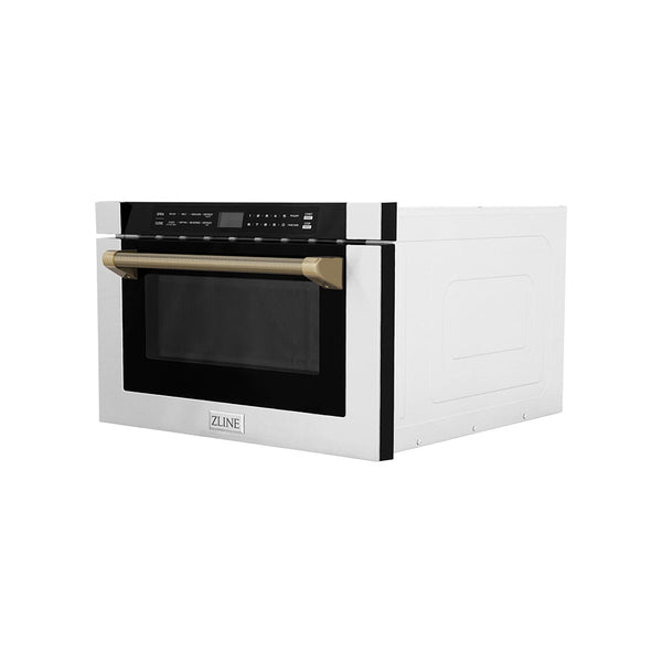 ZLINE Autograph Edition 24 in. 1.2 cu. ft. Built-in Microwave Drawer in Stainless Steel and Champagne Bronze Helix Handle (MWDZ-1-H-KCB)