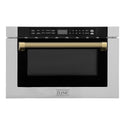 ZLINE Autograph Edition 24 in. 1.2 cu. ft. Built-in Microwave Drawer in Stainless Steel and Polished Gold Helix Handle (MWDZ-1-H-KG)