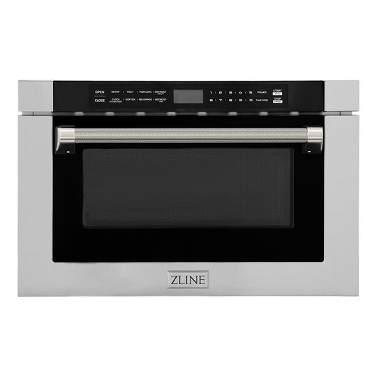 ZLINE Autograph Edition 24 in. 1.2 cu. ft. Built-in Microwave Drawer in Stainless Steel and Polished Nickel Helix Handle (MWDZ-1-H-KPN)