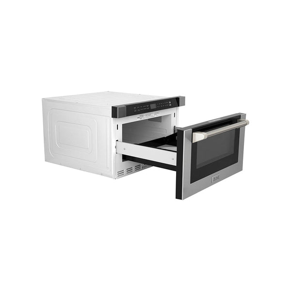 ZLINE Autograph Edition 24 in. 1.2 cu. ft. Built-in Microwave Drawer in Stainless Steel and Polished Nickel Helix Handle (MWDZ-1-H-KPN)