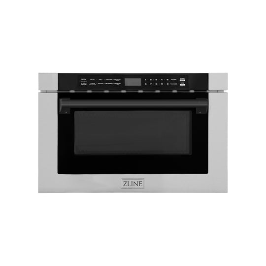 ZLINE Autograph Edition 24" 1.2 cu. ft. Built-in Microwave Drawer with a Traditional Handle in Stainless Steel and Matte Black Accents (MWDZ-1-H-MB)