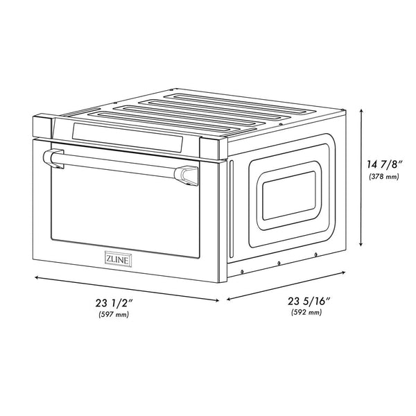 ZLINE Autograph Edition 24 in. Microwave in Fingerprint Resistant Stainless Steel with Traditional Handles and Champagne Bronze Accents (MWDZ-1-SS-H-CB) dimensional diagram with measurements.