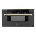 ZLINE Autograph Edition 30 in. 1.2 cu. ft. Built-in Microwave Drawer in Black Stainless Steel with Champagne Bronze Accents (MWDZ-30-BS-CB) front.