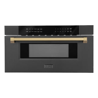 ZLINE Autograph Edition 30 in. 1.2 cu. ft. Built-in Microwave Drawer in Black Stainless Steel and Champagne Bronze Accents (MWDZ-30-BS-CB)
