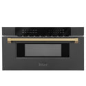 ZLINE Autograph Edition 30 in. 1.2 cu. ft. Built-in Microwave Drawer in Black Stainless Steel with Champagne Bronze Accents (MWDZ-30-BS-CB) front, closed.