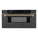 ZLINE Autograph Edition 30 in. 1.2 cu. ft. Built-in Microwave Drawer in Black Stainless Steel and Champagne Bronze Helix Handle (MWDZ-30-BS-KCB)