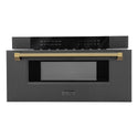 ZLINE Autograph Edition 30 in. 1.2 cu. ft. Built-in Microwave Drawer in Black Stainless Steel and Polished Gold Helix Handle (MWDZ-30-BS-KG)