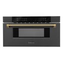 ZLINE Autograph Edition 30 in. 1.2 cu. ft. Built-in Microwave Drawer in Black Stainless Steel and Polished Gold Helix Handle (MWDZ-30-BS-KG)