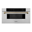 ZLINE Autograph Edition 30 in. 1.2 cu. ft. Built-in Microwave Drawer in Stainless Steel and Champagne Bronze Helix Handle (MWDZ-30-KCB)