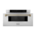ZLINE Autograph Edition 30 in. 1.2 cu. ft. Built-in Microwave Drawer in Stainless Steel and Polished Gold Helix Handle (MWDZ-30-KG)