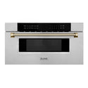 ZLINE Autograph Edition 30 in. 1.2 cu. ft. Built-in Microwave Drawer in Stainless Steel and Polished Gold Helix Handle (MWDZ-30-KG)