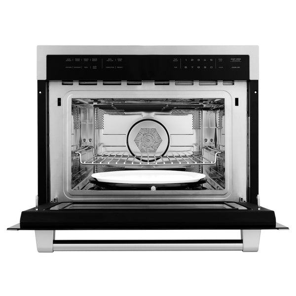 ZLINE 24 in. Stainless Steel Built-in Convection Microwave Oven with Speed and Sensor Cooking (MWO-24) front, open.