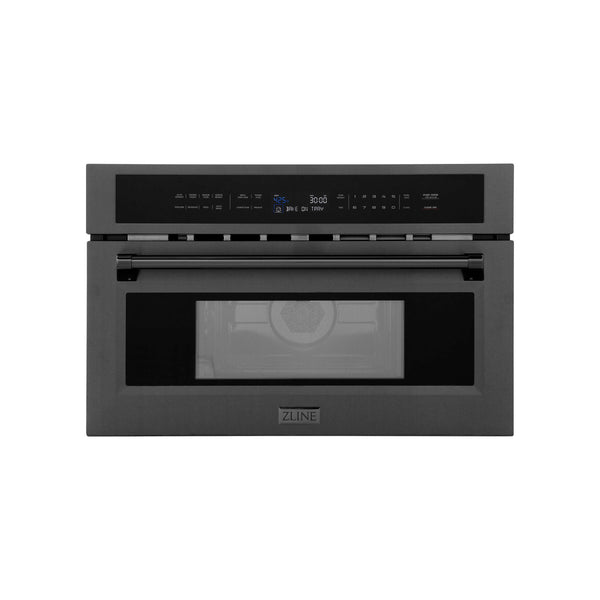ZLINE 30 in. 1.6 cu ft. Black Stainless Steel Built-in Convection Microwave Oven (MWO-30-BS) Front View Door Closed