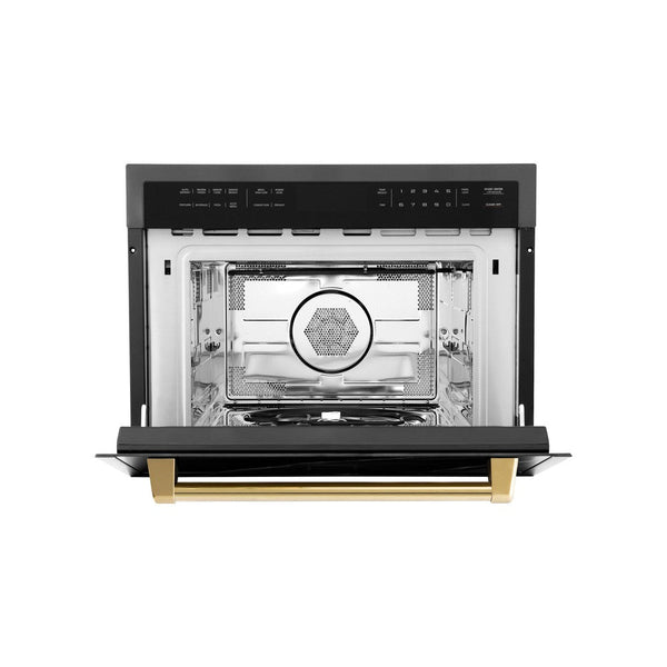ZLINE Autograph Edition 24 in. 1.6 cu ft. Built-in Convection Microwave Oven in Black Stainless Steel with Polished Gold Accents (MWOZ-24-BS-G)-Microwaves-MWOZ-24-BS-G ZLINE Kitchen and Bath