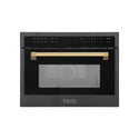ZLINE Autograph Edition 24 in. 1.6 cu ft. Built-in Convection Microwave Oven in Black Stainless Steel with Polished Gold Accents (MWOZ-24-BS-G) front.