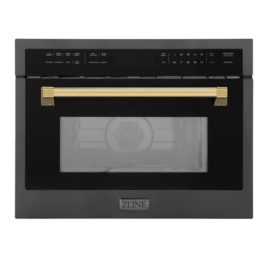 ZLINE Autograph Edition 24" 1.6 cu ft. Built-in Convection Microwave Oven in Black Stainless Steel and Polished Gold  Accents (MWOZ-24-BS-G)