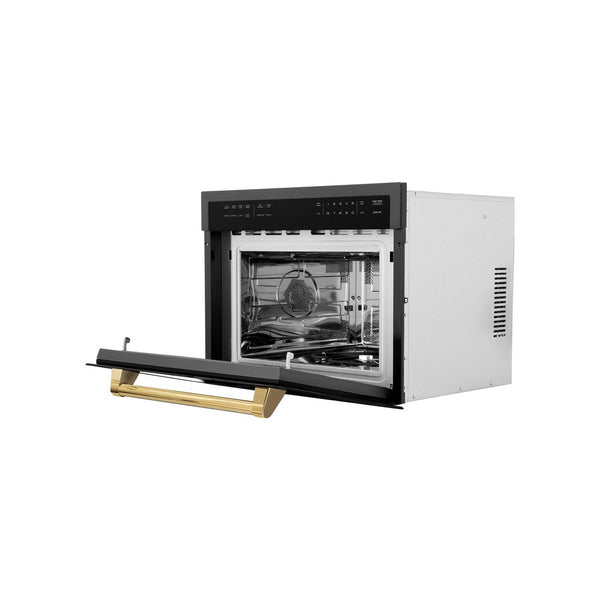 ZLINE Autograph Edition 24 in. 1.6 cu ft. Built-in Convection Microwave Oven in Black Stainless Steel with Polished Gold Accents (MWOZ-24-BS-G)-Microwaves-MWOZ-24-BS-G ZLINE Kitchen and Bath