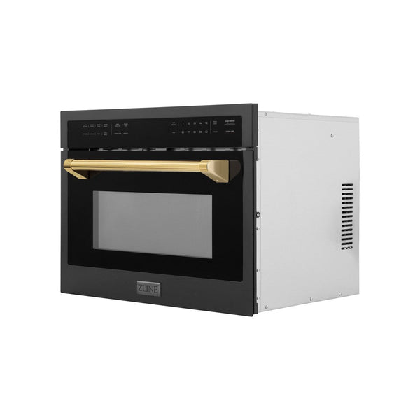 ZLINE Autograph Edition 24 in. 1.6 cu ft. Built-in Convection Microwave Oven in Black Stainless Steel with Polished Gold Accents (MWOZ-24-BS-G)-Microwaves-MWOZ-24-BS-G ZLINE Kitchen and Bath