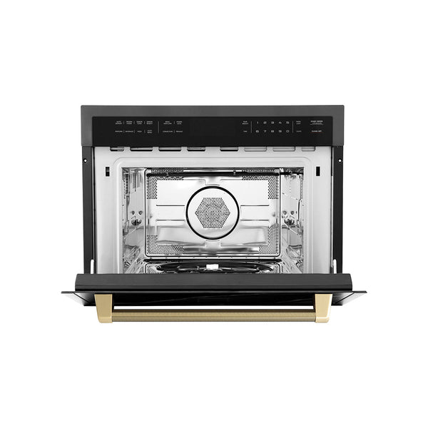 ZLINE Autograph Edition 24 in. 1.6 cu ft. Built-in Convection Microwave Oven in Black Stainless Steel and Champagne Bronze Helix Handle (MWOZ-24-BS-KCB)