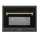 ZLINE Autograph Edition 24 in. 1.6 cu ft. Built-in Convection Microwave Oven in Black Stainless Steel and Polished Gold Helix Handle (MWOZ-24-BS-KG)