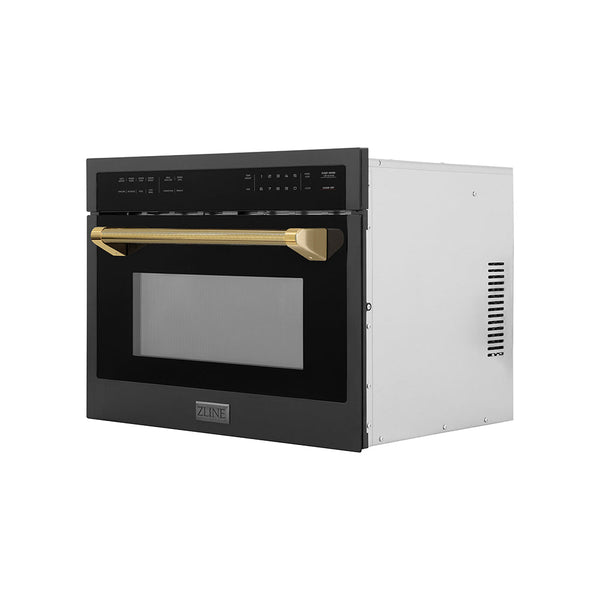 ZLINE Autograph Edition 24 in. 1.6 cu ft. Built-in Convection Microwave Oven in Black Stainless Steel and Polished Gold Helix Handle (MWOZ-24-BS-KG)