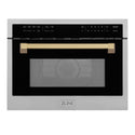 ZLINE Autograph Edition 24 in. 1.6 cu ft. Built-in Convection Microwave Oven in Stainless Steel with Champagne Bronze Accents (MWOZ-24-CB) front, closed.