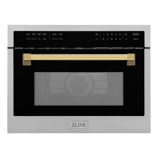 ZLINE Autograph Edition 24" 1.6 cu ft. Built-in Convection Microwave Oven in Stainless Steel and Polished Gold  Accents (MWOZ-24-G)