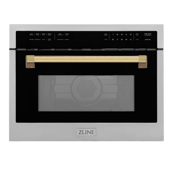 ZLINE Autograph Edition 24" 1.6 cu ft. Built-in Convection Microwave Oven in Stainless Steel and Polished Gold  Accents (MWOZ-24-G)