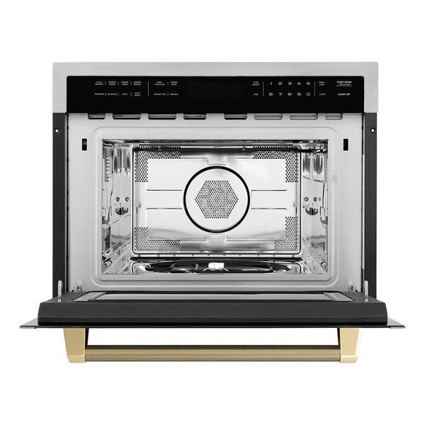 ZLINE Autograph Edition 24 in. 1.6 cu ft. Built-in Convection Microwave Oven in Stainless Steel and Champagne Bronze Helix Handle (MWOZ-24-KCB)