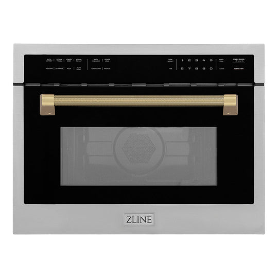 ZLINE Autograph Edition 24 in. 1.6 cu ft. Built-in Convection Microwave Oven in Stainless Steel and Champagne Bronze Helix Handle (MWOZ-24-KCB)