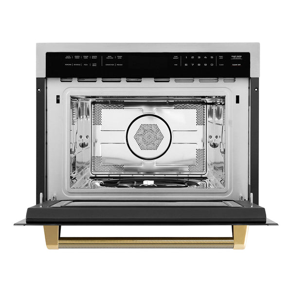 ZLINE Autograph Edition 24 in. 1.6 cu ft. Built-in Convection Microwave Oven in Stainless Steel and Polished Gold Helix Handle (MWOZ-24-KG)