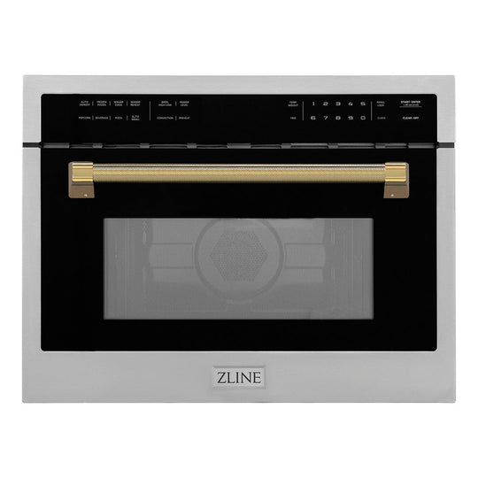 ZLINE Autograph Edition 24 in. 1.6 cu ft. Built-in Convection Microwave Oven in Stainless Steel and Polished Gold Helix Handle (MWOZ-24-KG)