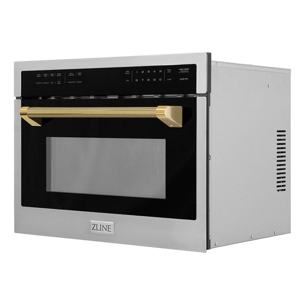 ZLINE Autograph Edition 24 in. 1.6 cu ft. Built-in Convection Microwave Oven in Stainless Steel and Polished Gold Helix Handle (MWOZ-24-KG)