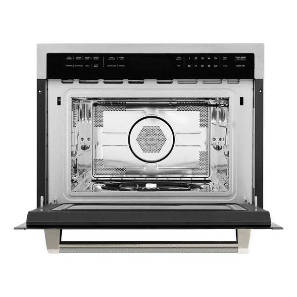 ZLINE Autograph Edition 24 in. 1.6 cu ft. Built-in Convection Microwave Oven in Stainless Steel and Polished Nickel Helix Handle (MWOZ-24-KPN)