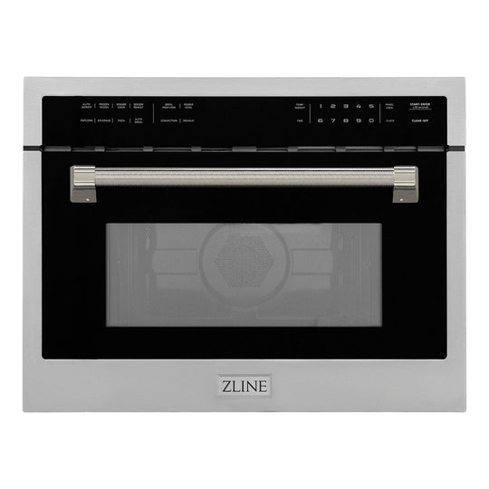 ZLINE Autograph Edition 24 in. 1.6 cu ft. Built-in Convection Microwave Oven in Stainless Steel and Polished Nickel Helix Handle (MWOZ-24-KPN)