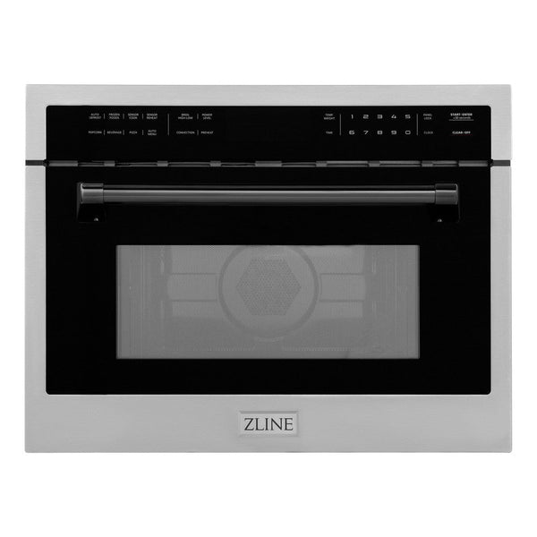 ZLINE Autograph Edition 24 in. 1.6 cu ft. Built-in Convection Microwave Oven in Stainless Steel with Matte Black Accents (MWOZ-24-MB) front.