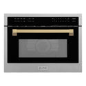 ZLINE Autograph Edition 24 in. 1.6 cu ft. Built-in Convection Microwave Oven in Fingerprint Resistant Stainless Steel with Champagne Bronze Accents (MWOZ-24-SS-CB) front.