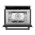 ZLINE Autograph Edition 24 in. 1.6 cu ft. Built-in Convection Microwave Oven in Fingerprint Resistant Stainless Steel with Matte Black Accents (MWOZ-24-SS-MB) front, door open.