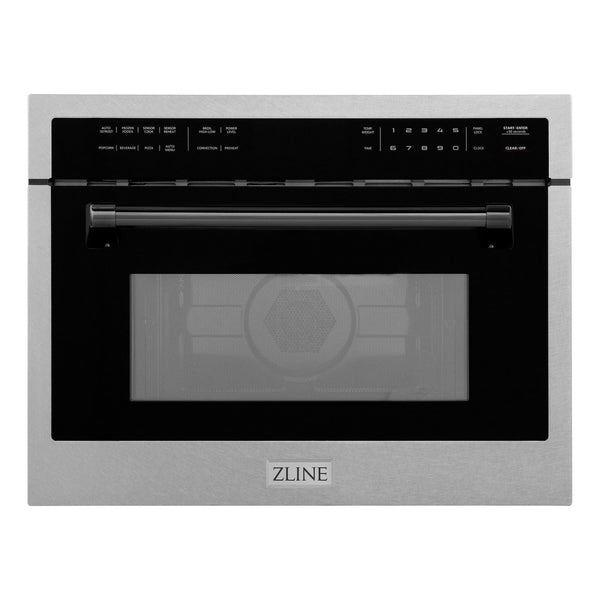 ZLINE Autograph Edition 24 in. 1.6 cu ft. Built-in Convection Microwave Oven in Fingerprint Resistant Stainless Steel with Matte Black Accents (MWOZ-24-SS-MB) front.