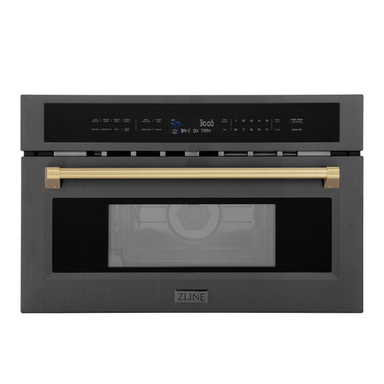 ZLINE Autograph Edition 30” 1.6 cu ft. Built-in Convection Microwave Oven in Black Stainless Steel and Champagne Bronze Accents (MWOZ-30-BS-CB)